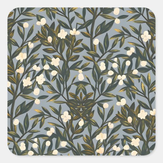 Floral pattern on  dusty blue-gray background vierkante sticker (Voorkant)