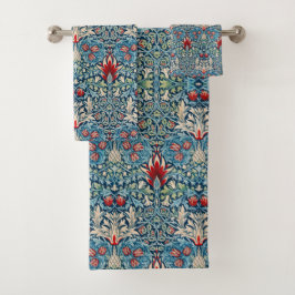 Floral pattern on green leaves blue background bad handdoek