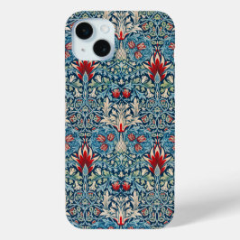 Floral pattern on green leaves blue background iPhone 15 mini hoesje