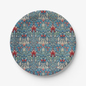 Floral pattern on green leaves blue background papieren bordje (Voorkant)