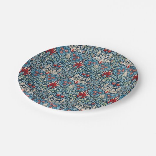 Floral pattern on green leaves blue background papieren bordje (Gekanteld)