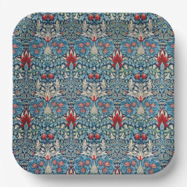 Floral pattern on green leaves blue background papieren bordje