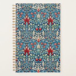 Floral pattern on green leaves blue background planner