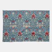 Floral pattern on green leaves blue background theedoek (Horizontaal)