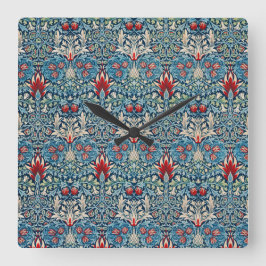 Floral pattern on green leaves blue background vierkante klok