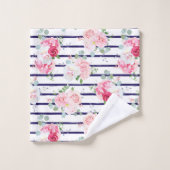 Floral Pattern on Horizontal Stripe Rozen Peony Bad Handdoek (Wasdoekje)