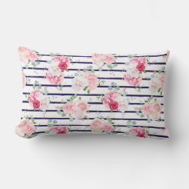 Floral Pattern on Horizontal Stripe Rozen Peony Kussen