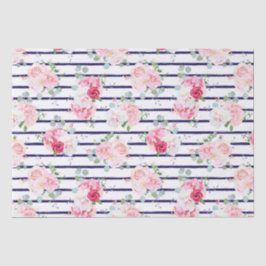 Floral Pattern on Horizontal Stripe Rozen Peony Tissuepapier