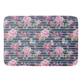 Floral Pattern on Stripe Rozen Foliage Pink Paars Badmat (Voorkant)