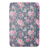 Floral Pattern on Stripe Rozen Foliage Pink Paars Badmat (Voorkant Verticaal)