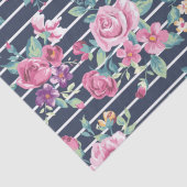Floral Pattern on Stripe Rozen Foliage Pink Paars Tissuepapier (Detail)