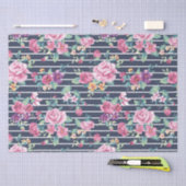 Floral Pattern on Stripe Rozen Foliage Pink Paars Tissuepapier (Craft)
