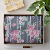 Floral Pattern on Stripe Rozen Foliage Pink Paars Tissuepapier (Geschenk)