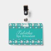  Floral Pattern op Aqua Badge (Front with Clip)