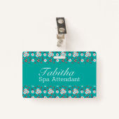  Floral Pattern op Aqua Badge (Voorkant met clip)