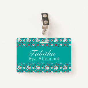 Floral Pattern op Aqua Badge