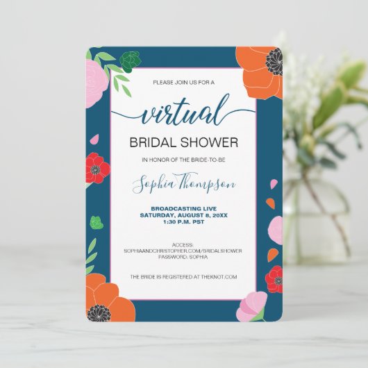 FLORAL Pattern op donkerblauw VIRTUEEL VRIJGEZELLE Kaart (Staand voorkant)