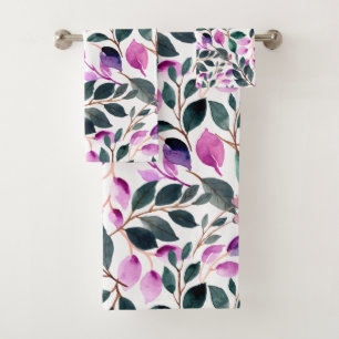 Floral Pattern Paars Green Waterverf Bad Handdoek