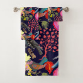 Floral Pattern Paradise Birds and Blooming Trees Bad Handdoek (Insitu)