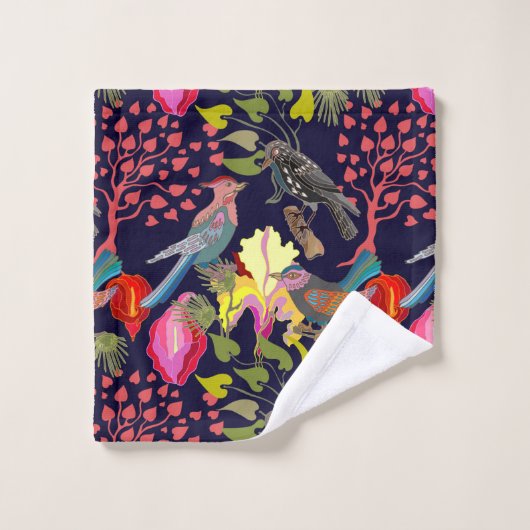Floral Pattern Paradise Birds and Blooming Trees Bad Handdoek (Wasdoekje)