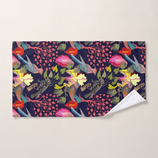 Floral Pattern Paradise Birds and Blooming Trees Bad Handdoek (Handdoek)