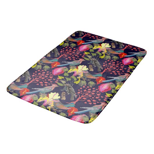 Floral Pattern Paradise Birds and Blooming Trees Badmat (Gekanteld)