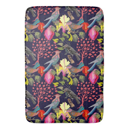 Floral Pattern Paradise Birds and Blooming Trees Badmat (Voorkant Verticaal)