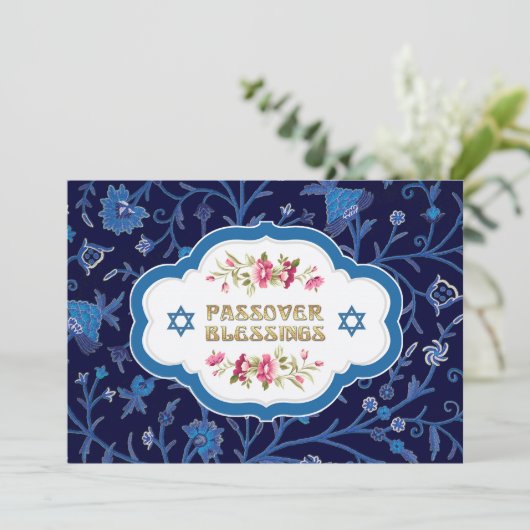Floral Pattern Passover Seder Kaart (Staand voorkant)