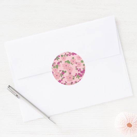 Floral pattern, pastel violet and purple, ronde sticker (Envelop)