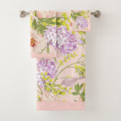 Floral Pattern Peony Mimosa Hydrangea Rozen Birds Bad Handdoek (Insitu)