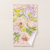 Floral Pattern Peony Mimosa Hydrangea Rozen Birds Bad Handdoek (Handdoek)