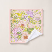 Floral Pattern Peony Mimosa Hydrangea Rozen Birds Bad Handdoek (Wasdoekje)