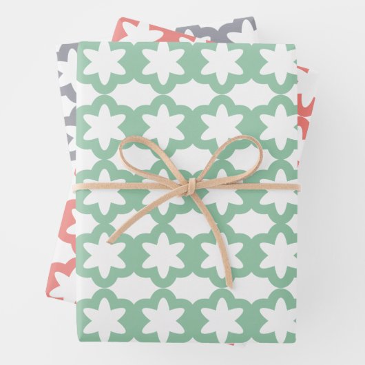 Floral Pattern Pink Green and Grey Inpakpapier Vel (In situ)