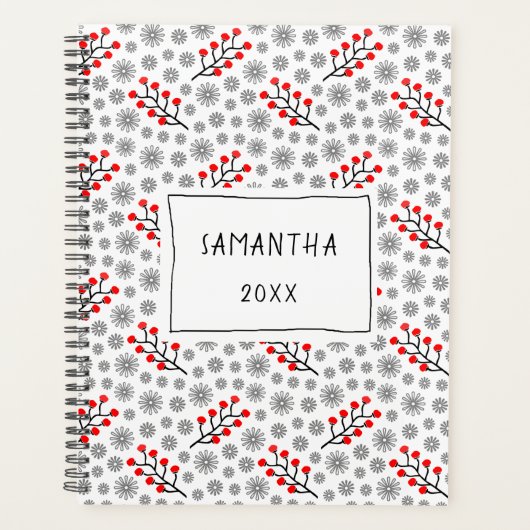 Floral Pattern Planner Red Gray Scandinavian (Voorkant)