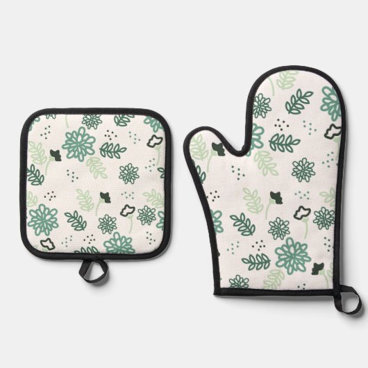 Floral Pattern Potholder Set Quilted Oven Mitt (Voorkant)