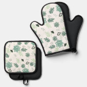 Floral Pattern Potholder Set Quilted Oven Mitt (Voorkant / Achterkant)