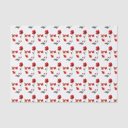 Floral Pattern Red Poppies, Butterfly Tissuepapier (Voorkant)