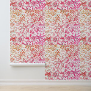 Floral Pattern Retro Orange Pink Behang
