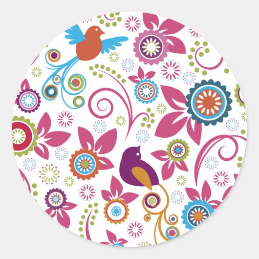 Floral Pattern Ronde Sticker (Voorkant)
