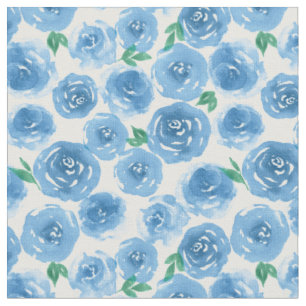 Floral Pattern Roos Cute Girly Blue Waterverf Stof
