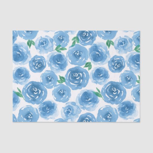 Floral Pattern Roos Cute Girly Blue Waterverf Tissuepapier (Voorkant)