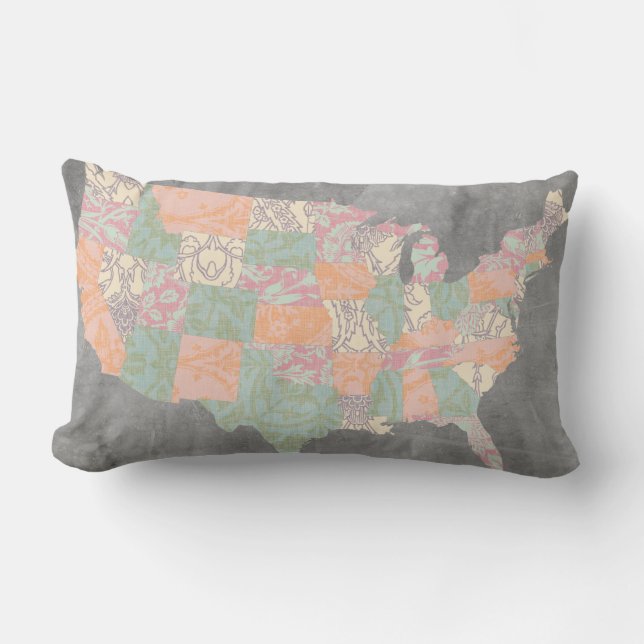 Floral Pattern States Map Kussen (Voorkant)