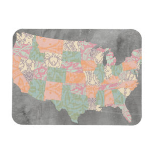 Floral Pattern States Map Magneet