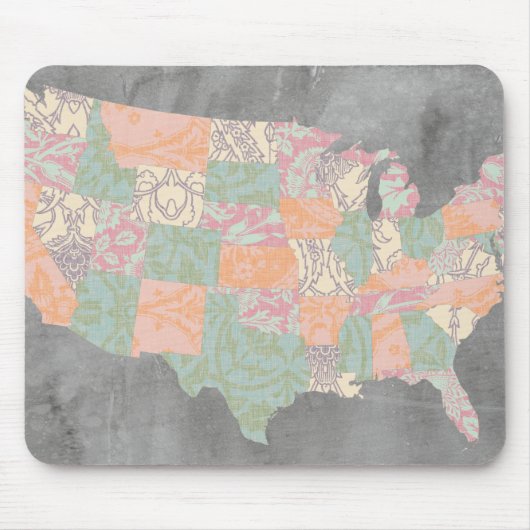 Floral Pattern States Map Muismat (Voorkant)
