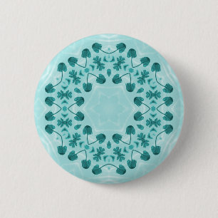 Floral Pattern, Teal Blue Ronde Button 5,7 Cm