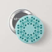 Floral Pattern, Teal Blue Ronde Button 5,7 Cm (Voorkant /achterkant)
