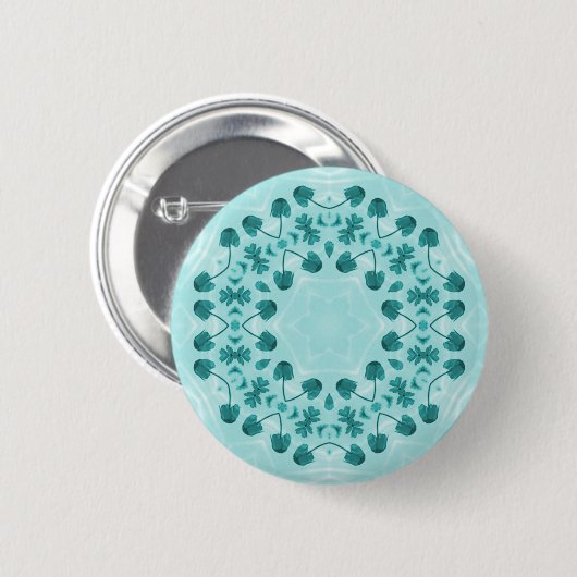 Floral Pattern, Teal Blue Ronde Button 5,7 Cm (Voorkant /achterkant)