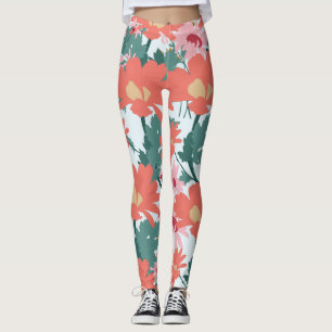 Floral Pattern Tekening Elegant Decorative Flowers Leggings