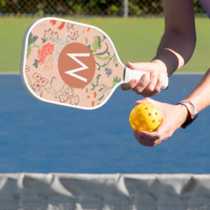  Floral Pattern Terracotta Monogram Pickleball Paddle