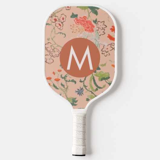 Floral Pattern Terracotta Monogram Pickleball Paddle (Achterkant)